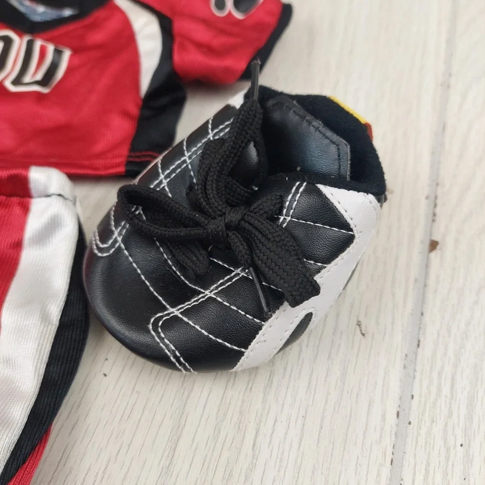 Build-A-Bear Football Uniform Set Unisex OS Red Black Jersey Helmet Cleats 4pc